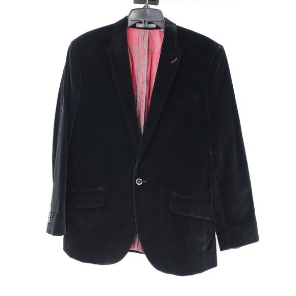 TED BAKER‎ Sport Coat Mens 4 One Button Black Velvet Cotton party wedding fun